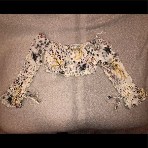 Cream Floral Long Sleeve Crop Top NWT
